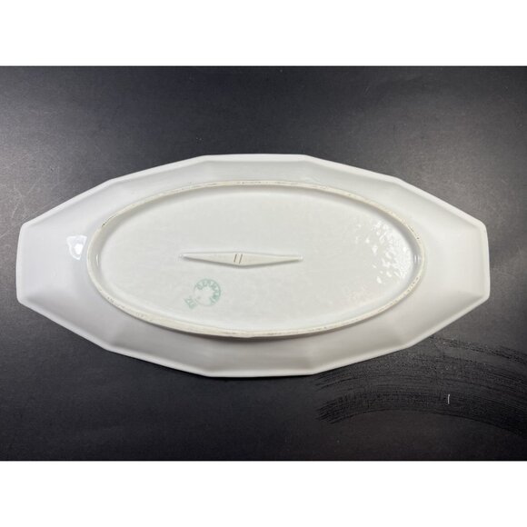 Antique German Porcelain Celery Dish 11.5"  Hand Painted Floral Luster Trim - Picture 3 of 7